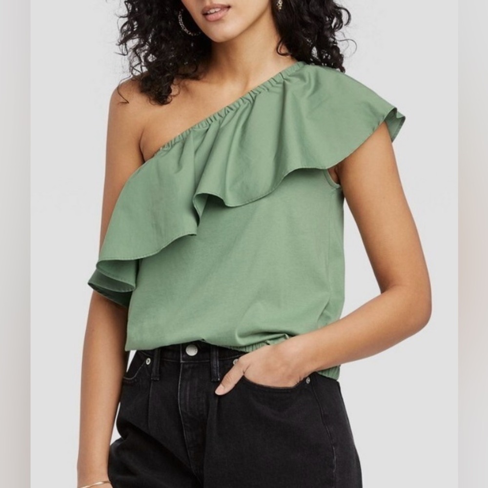 a new day One-Shoulder Ruffle Blouse in Sage
